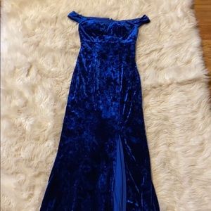 Blue velvet prom dress